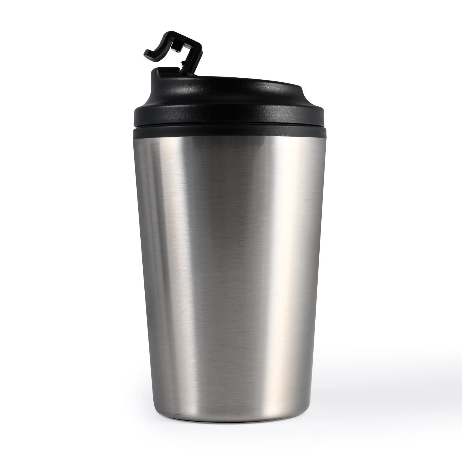 Taurus Coffee Cup – 400ml Stainless Steel Mug with Screw-On Lid and Flip-Up Drinking Piece, Black Recycled PP Liner, BPA-Free, Ideal for Promotions, Gift-Ready Kraft Box
