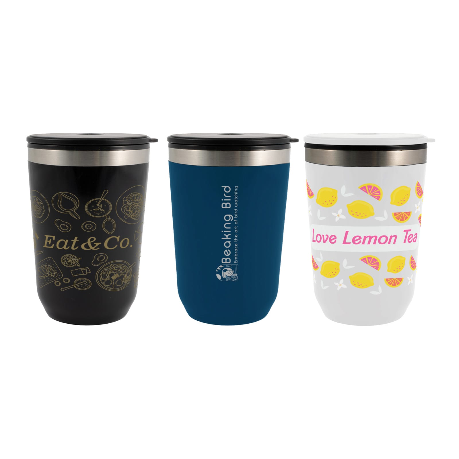 Rizz Coffee Cup – 390ml Double-Walled Stainless Steel Mug with Sliding Lid, Black PP Inner, Affordable Hot and Cold Beverage Cup, Stylish Stainless Steel Ring, Hand Wash Recommended