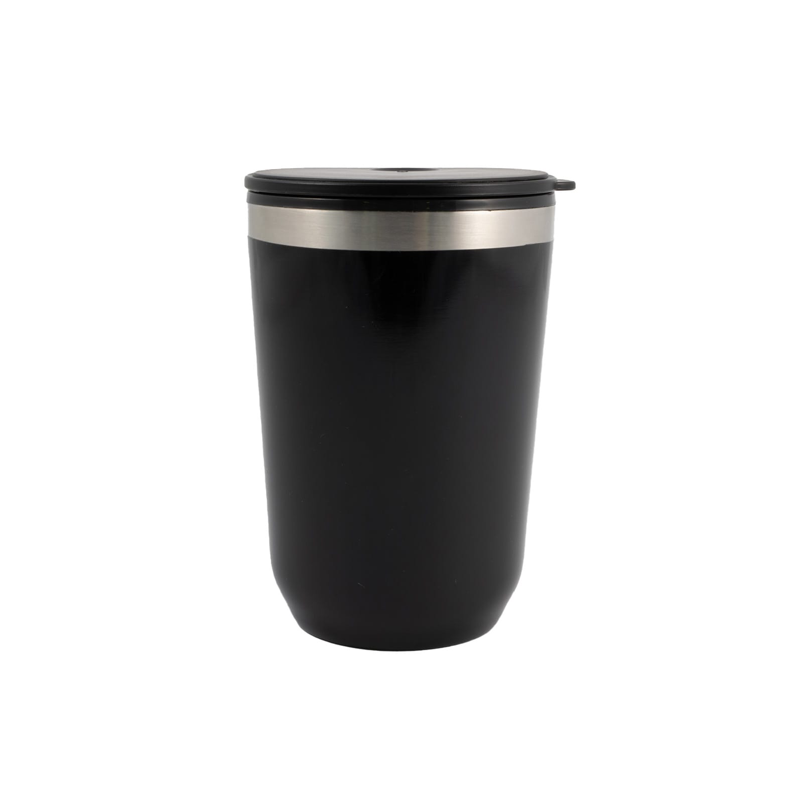 Rizz Coffee Cup – 390ml Double-Walled Stainless Steel Mug with Sliding Lid, Black PP Inner, Affordable Hot and Cold Beverage Cup, Stylish Stainless Steel Ring, Hand Wash Recommended