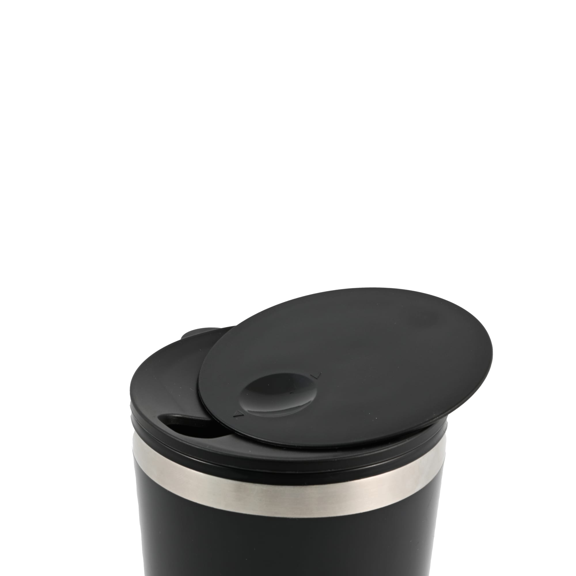 Rizz Coffee Cup – 390ml Double-Walled Stainless Steel Mug with Sliding Lid, Black PP Inner, Affordable Hot and Cold Beverage Cup, Stylish Stainless Steel Ring, Hand Wash Recommended