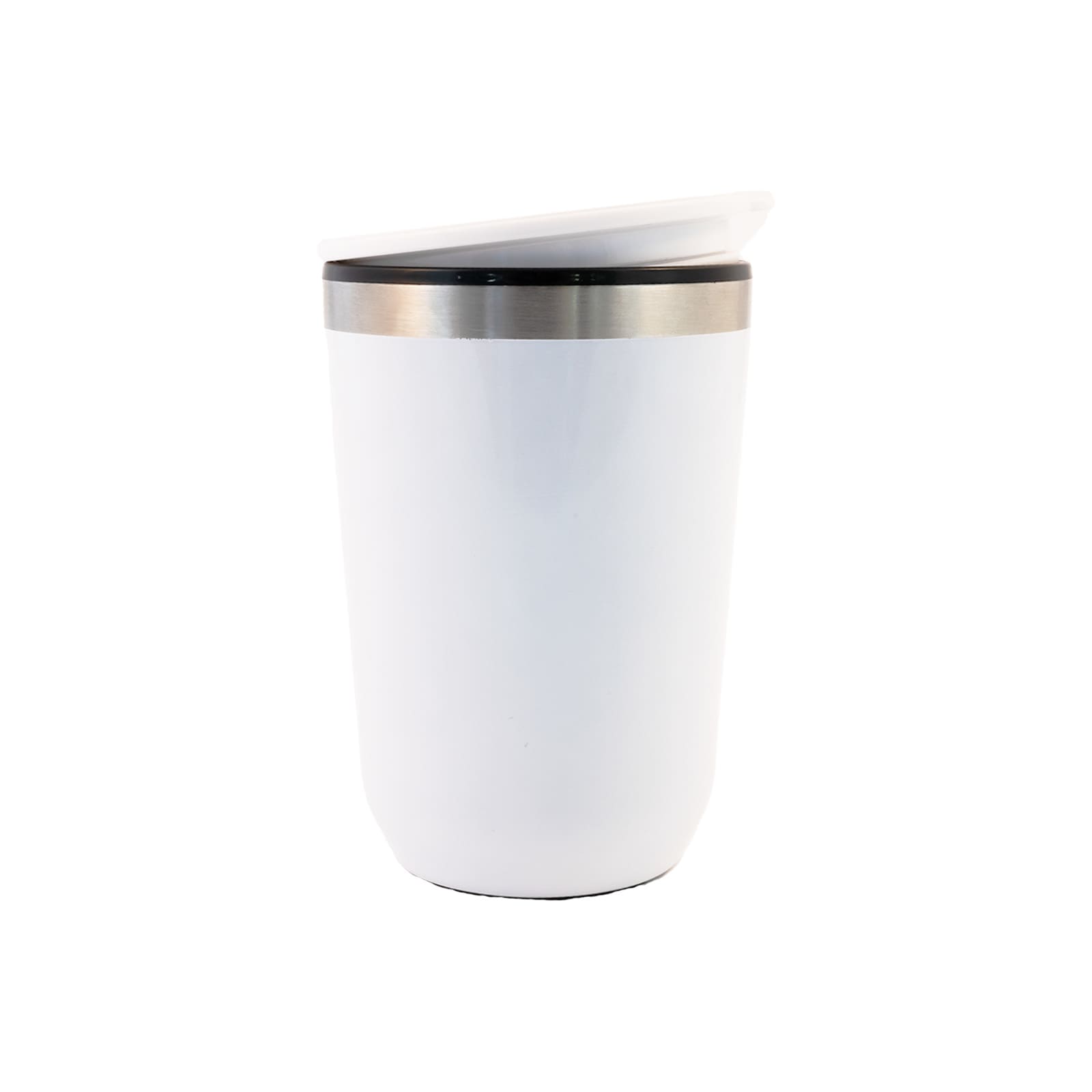 Rizz Coffee Cup – 390ml Double-Walled Stainless Steel Mug with Sliding Lid, Black PP Inner, Affordable Hot and Cold Beverage Cup, Stylish Stainless Steel Ring, Hand Wash Recommended