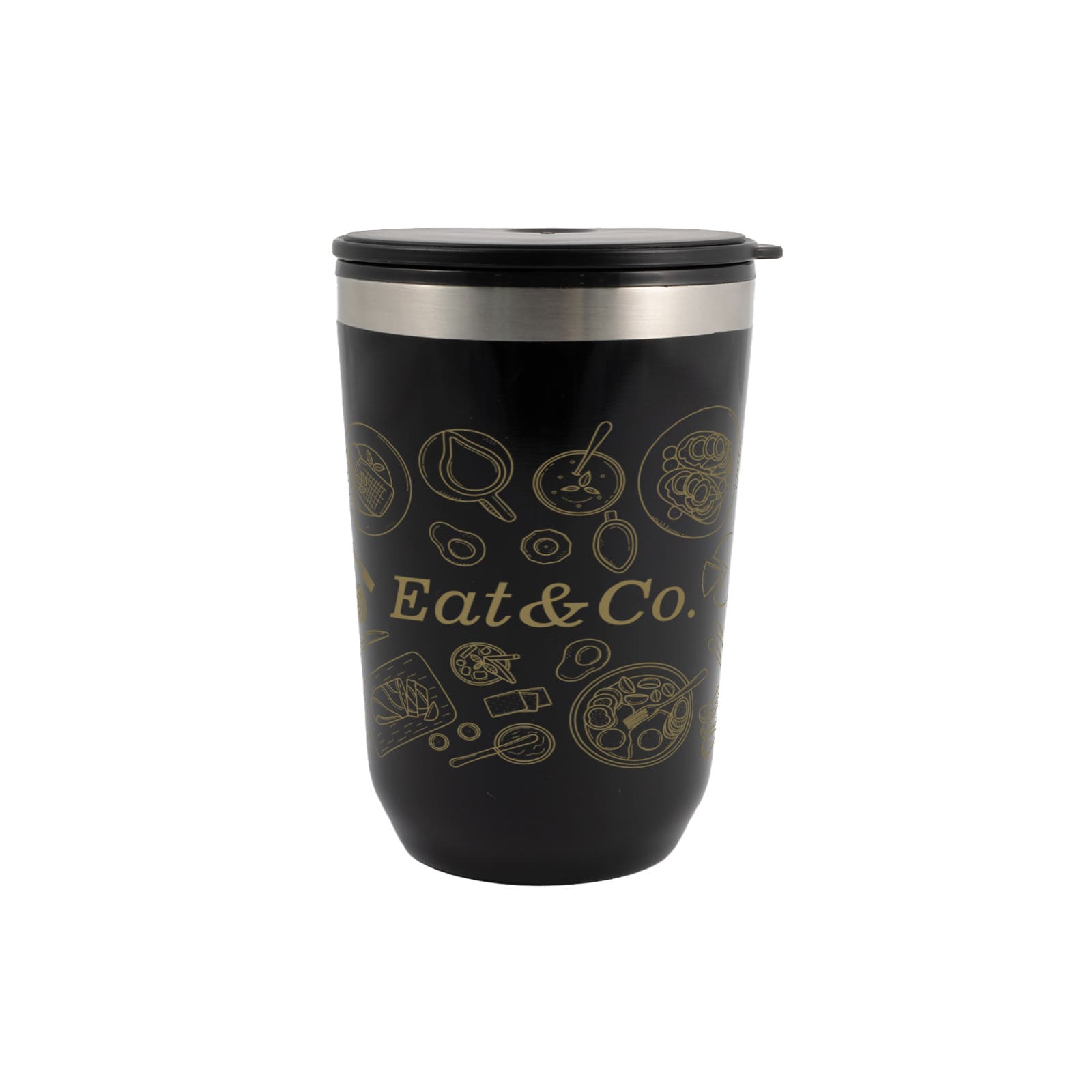 Rizz Coffee Cup – 390ml Double-Walled Stainless Steel Mug with Sliding Lid, Black PP Inner, Affordable Hot and Cold Beverage Cup, Stylish Stainless Steel Ring, Hand Wash Recommended