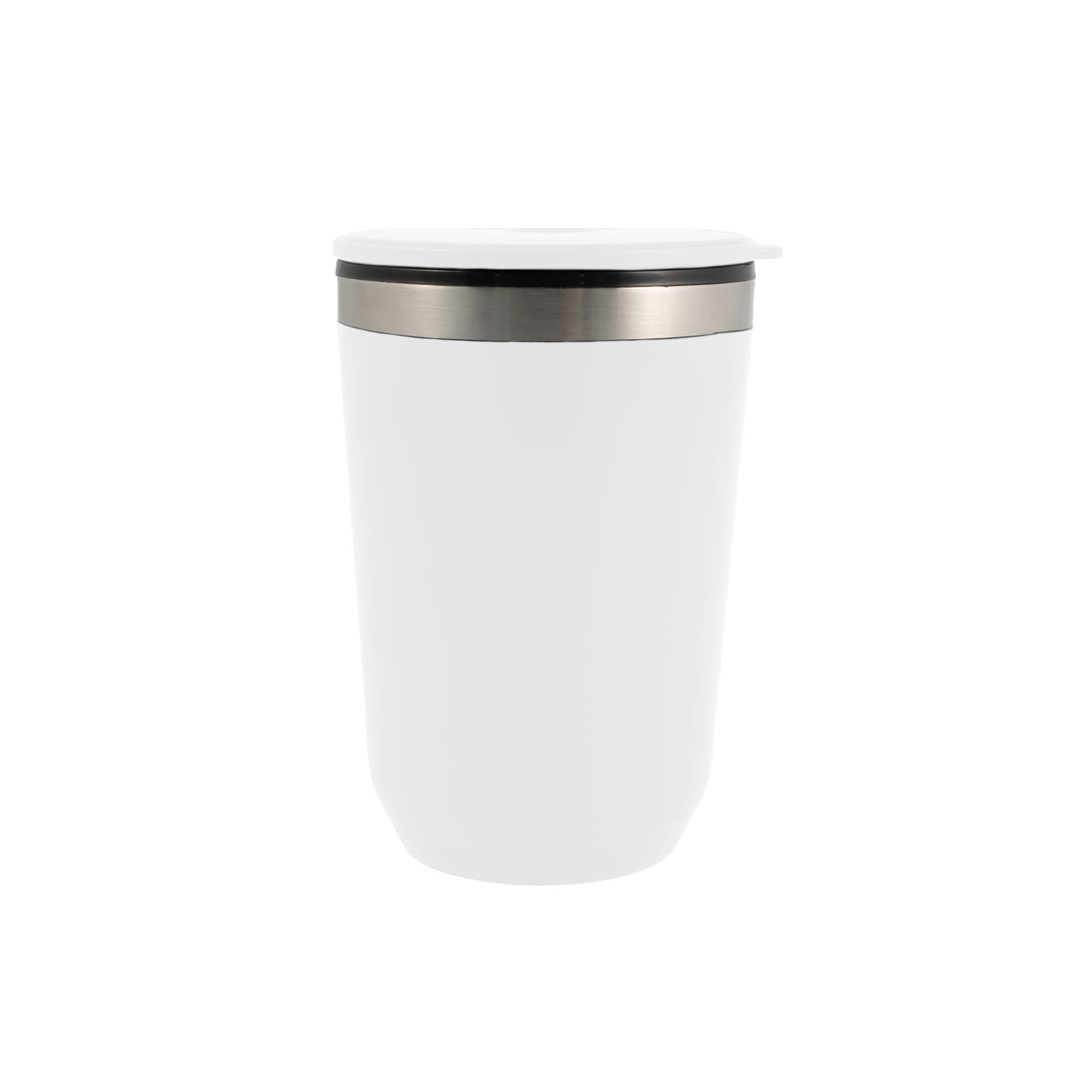 Rizz Coffee Cup – 390ml Double-Walled Stainless Steel Mug with Sliding Lid, Black PP Inner, Affordable Hot and Cold Beverage Cup, Stylish Stainless Steel Ring, Hand Wash Recommended