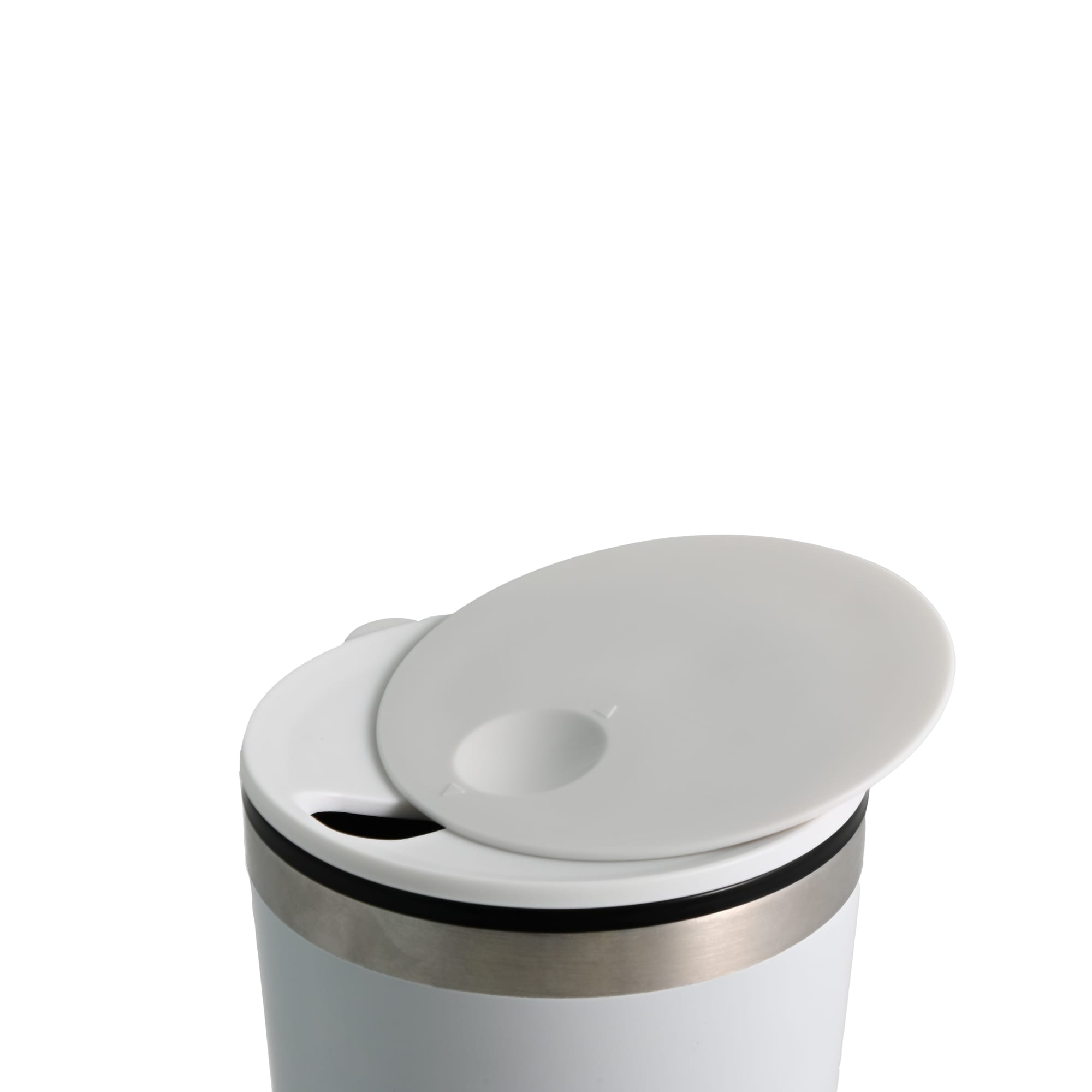 Rizz Coffee Cup – 390ml Double-Walled Stainless Steel Mug with Sliding Lid, Black PP Inner, Affordable Hot and Cold Beverage Cup, Stylish Stainless Steel Ring, Hand Wash Recommended