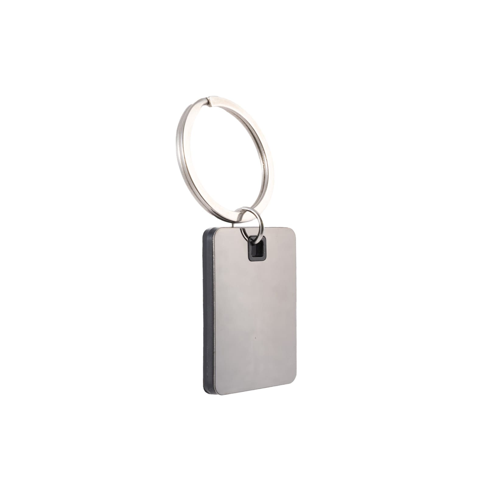 Rectangle Stainless Steel Keytag – Elegant Rectangular Keychain with Dark Grey Finish, Acrylic Border, Custom Laser Engraving in Black or White