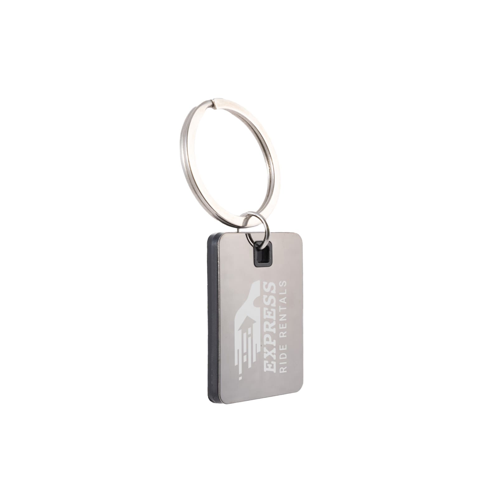 Rectangle Stainless Steel Keytag – Elegant Rectangular Keychain with Dark Grey Finish, Acrylic Border, Custom Laser Engraving in Black or White