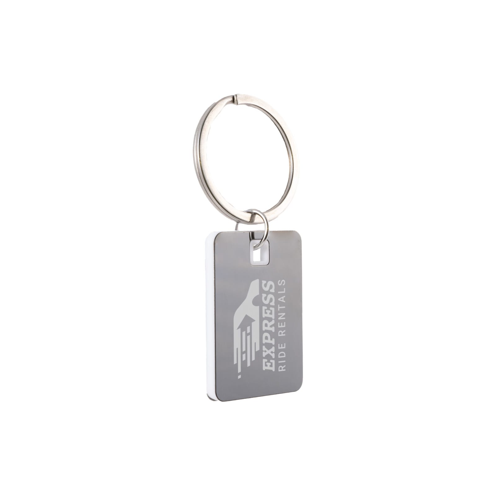 Rectangle Stainless Steel Keytag – Elegant Rectangular Keychain with Dark Grey Finish, Acrylic Border, Custom Laser Engraving in Black or White