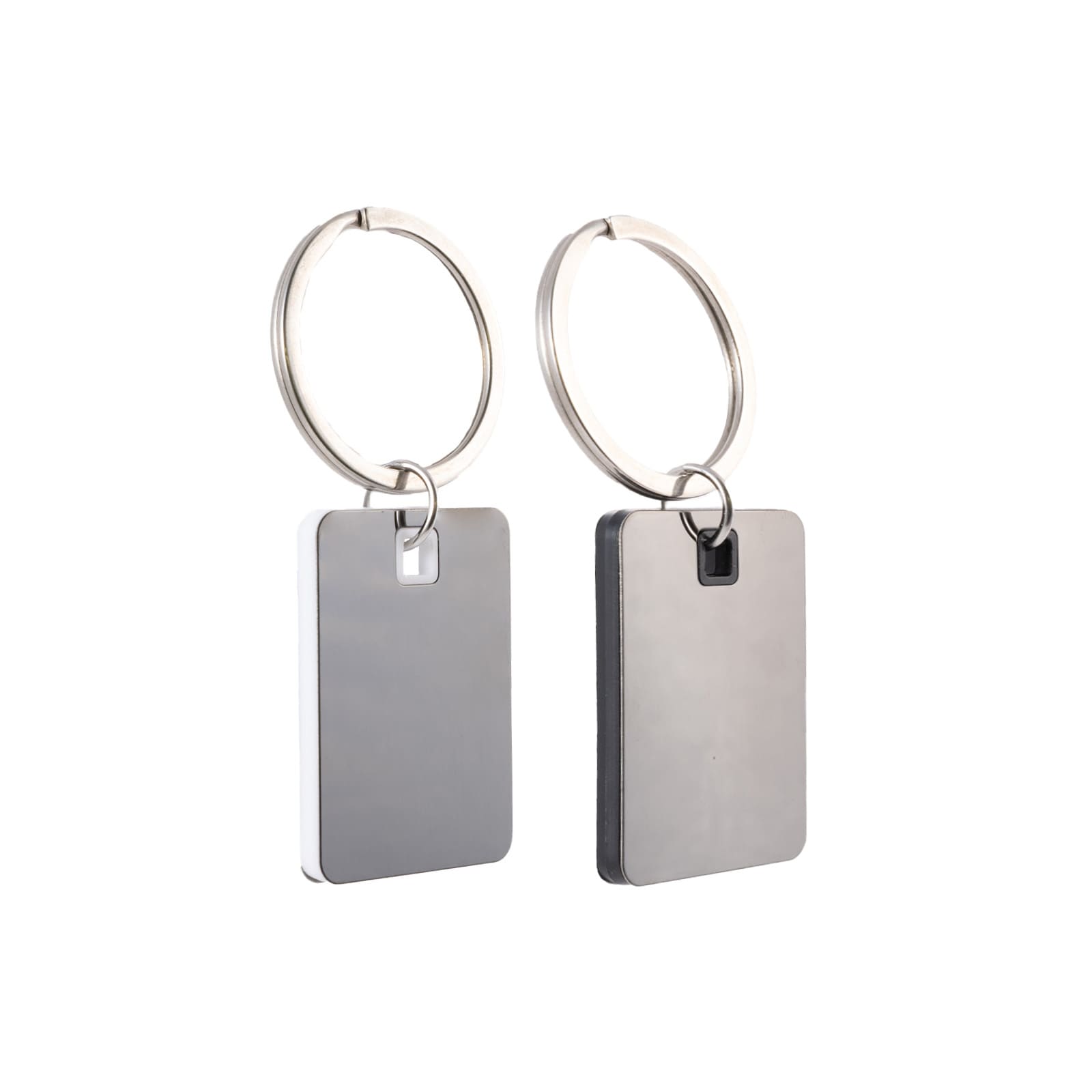 Rectangle Stainless Steel Keytag – Elegant Rectangular Keychain with Dark Grey Finish, Acrylic Border, Custom Laser Engraving in Black or White