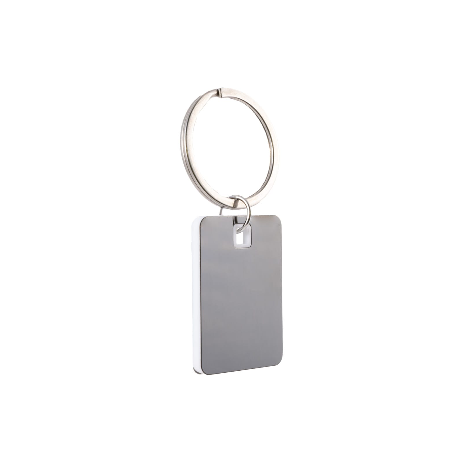 Rectangle Stainless Steel Keytag – Elegant Rectangular Keychain with Dark Grey Finish, Acrylic Border, Custom Laser Engraving in Black or White