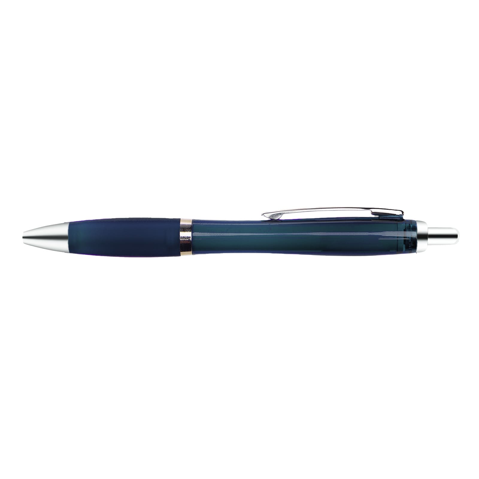 A Viva Transparent Pen with a sleek blue design and silver accents.