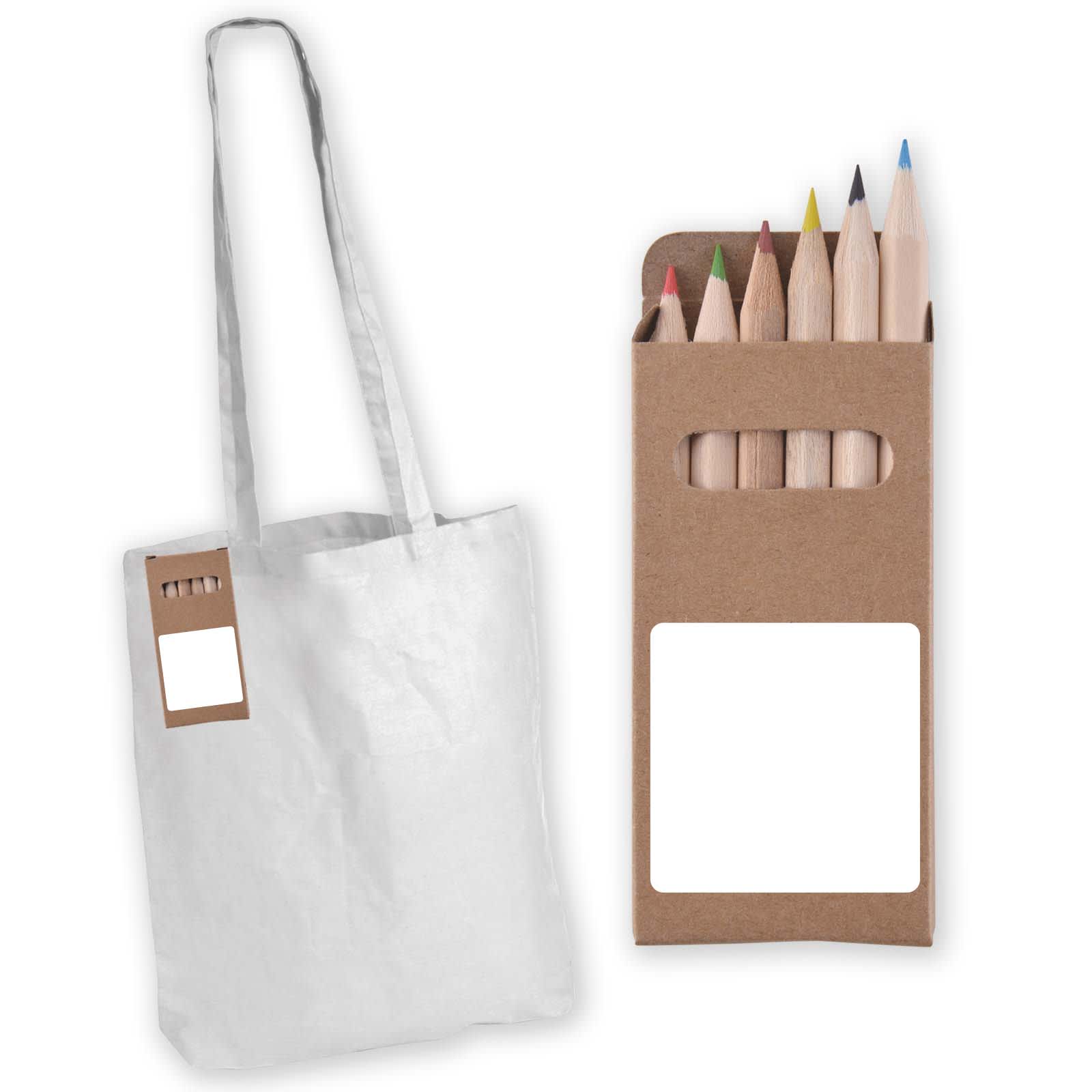 Colouring Long Handle Cotton Bag & Pencils - LL5524 Image White/Natural