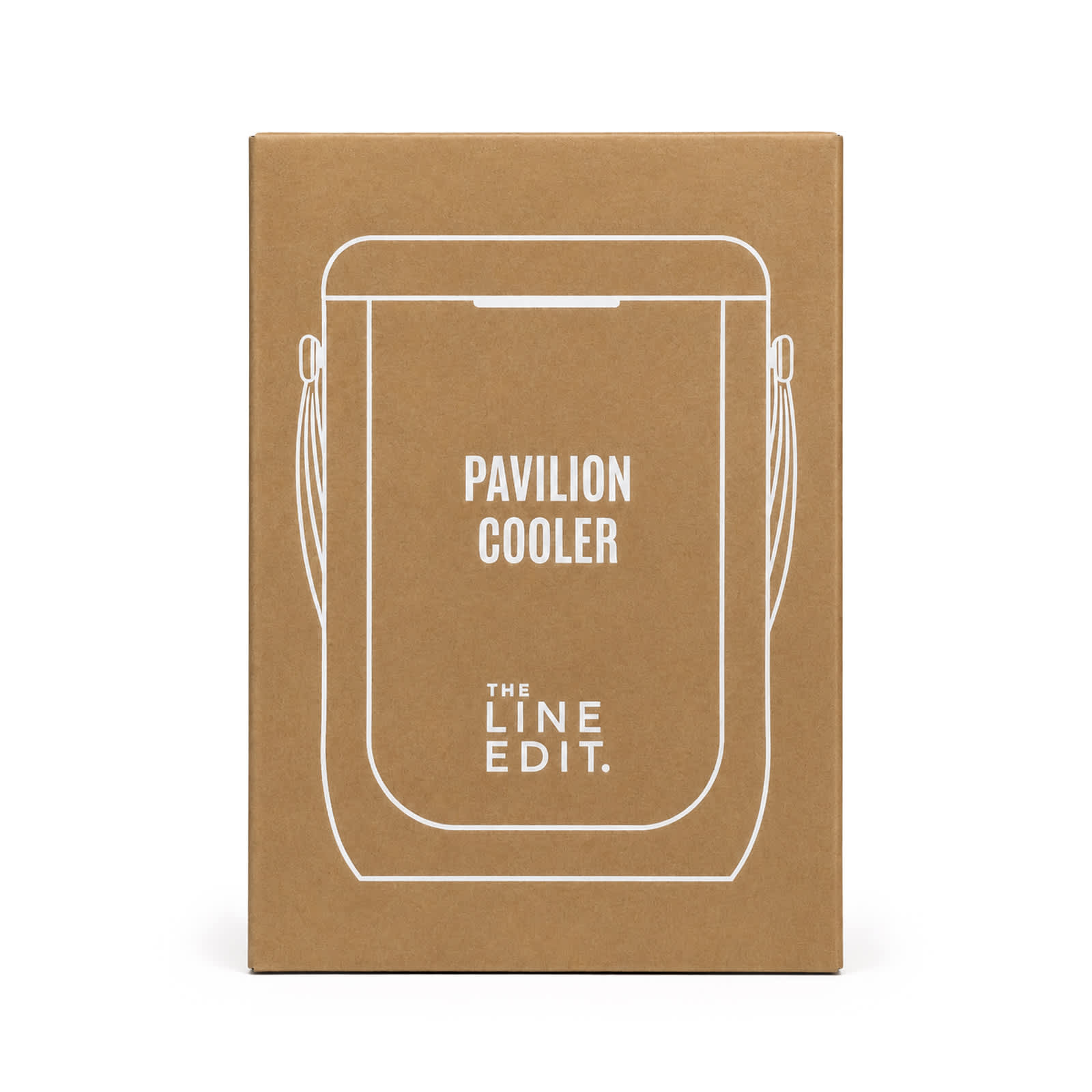 A cardboard packaging for a Pavilion Cooler in a natural brown colour, featuring a simple design and a logo.