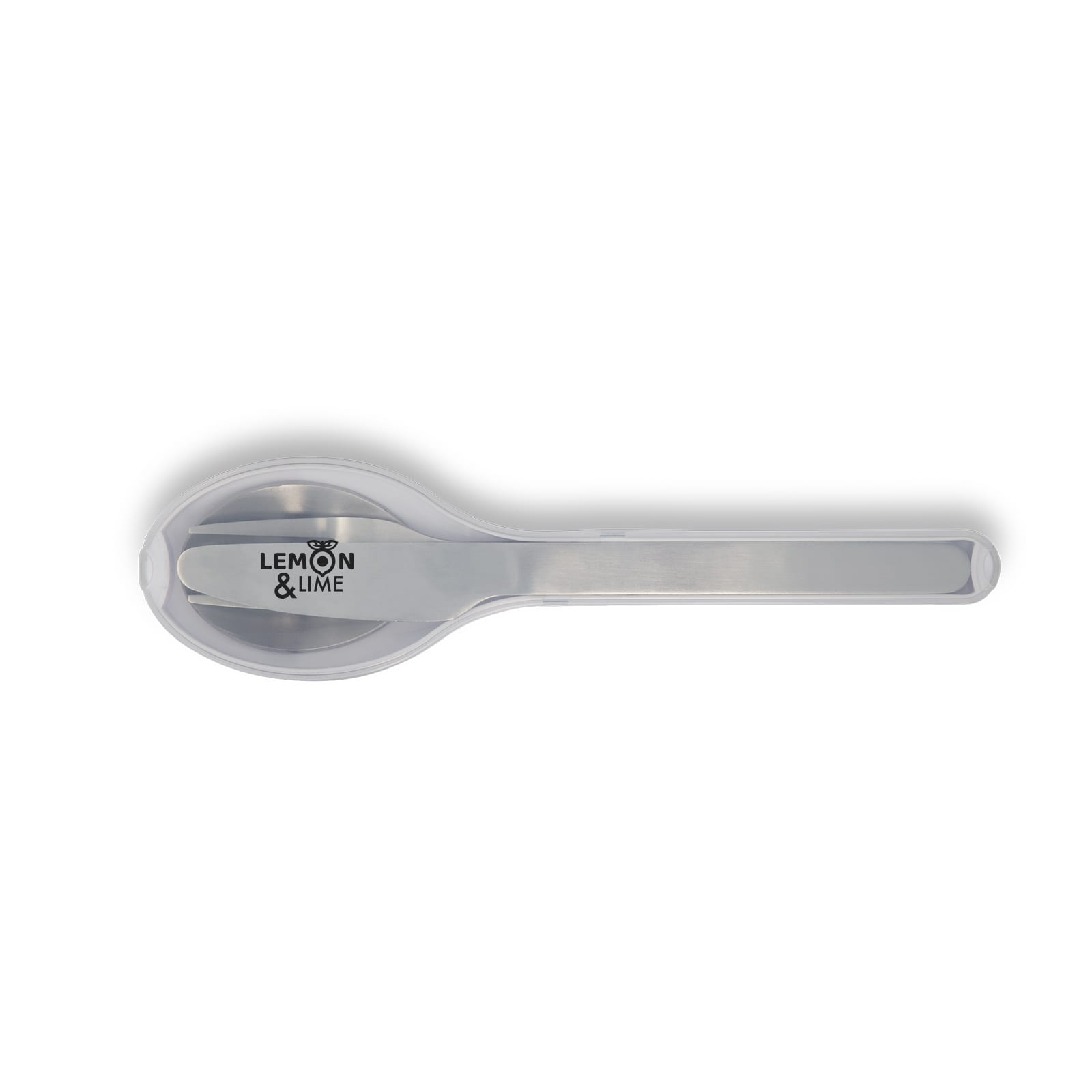 A stainless steel spoon with a shiny finish and a logo. Suitable for serving or enjoying various dishes.