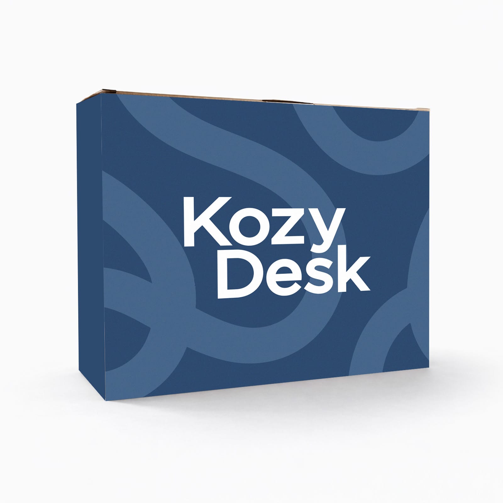 A boxed product named "Kozy Desk" featuring a blue design and a white logo.
