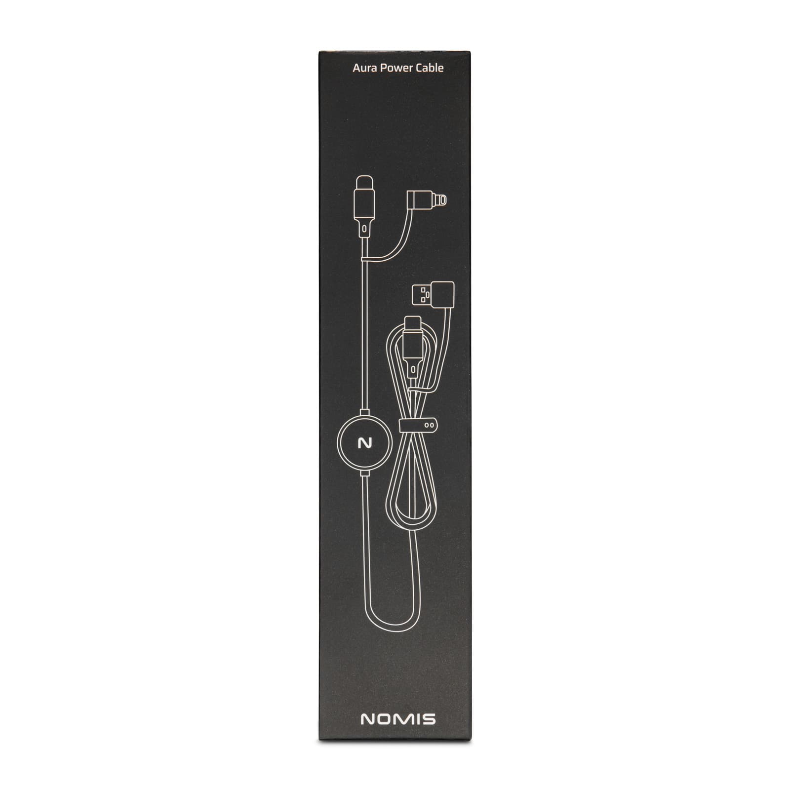 A packaging image of a black power cable, featuring a logo and a clear illustration of the cable's components.