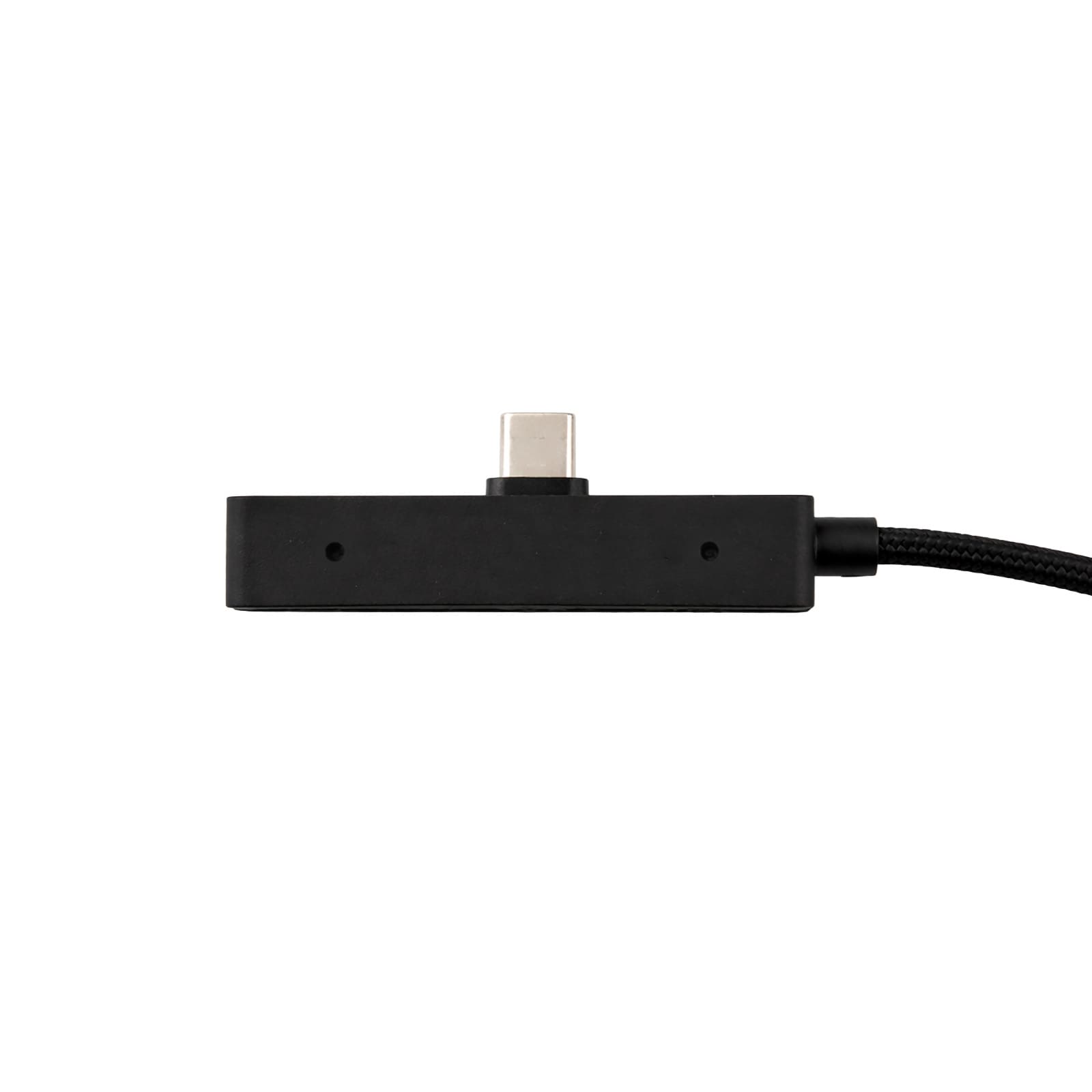 A black charging cable with a textured surface and USB connector. It features a rectangular design with a braided cable.