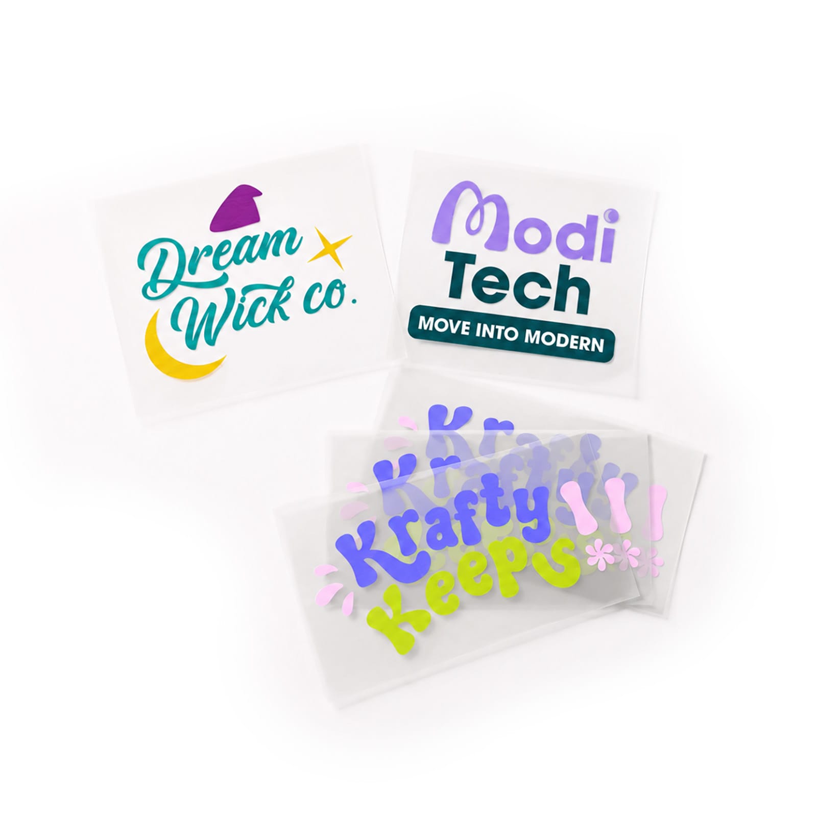 A set of Colour Fusion Sheets in vibrant purple, green, and yellow hues, featuring various cut-out shapes and a logo.