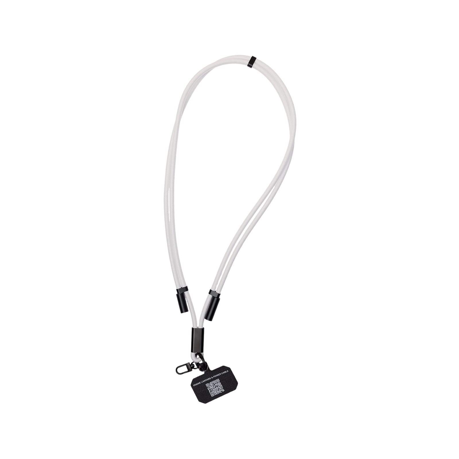A phone lanyard designed for carrying devices, featuring an adjustable strap and a clip for secure attachment.