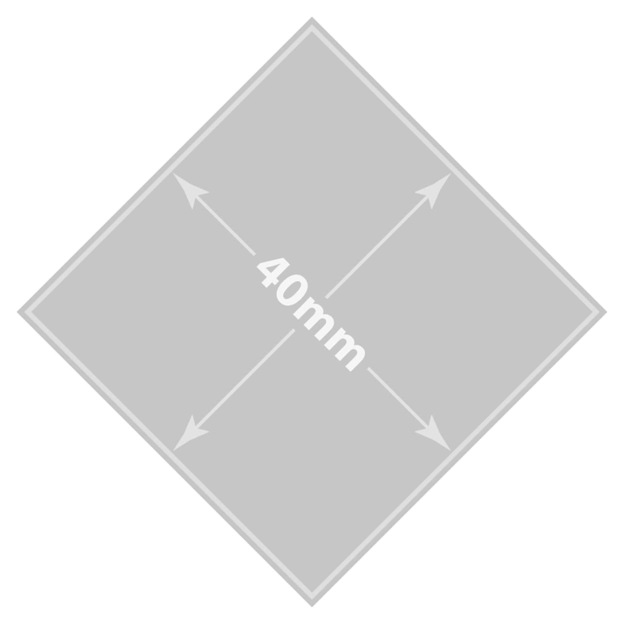 A diamond-shaped badge measuring 40mm x 40mm, featuring a plain design with a grey background.