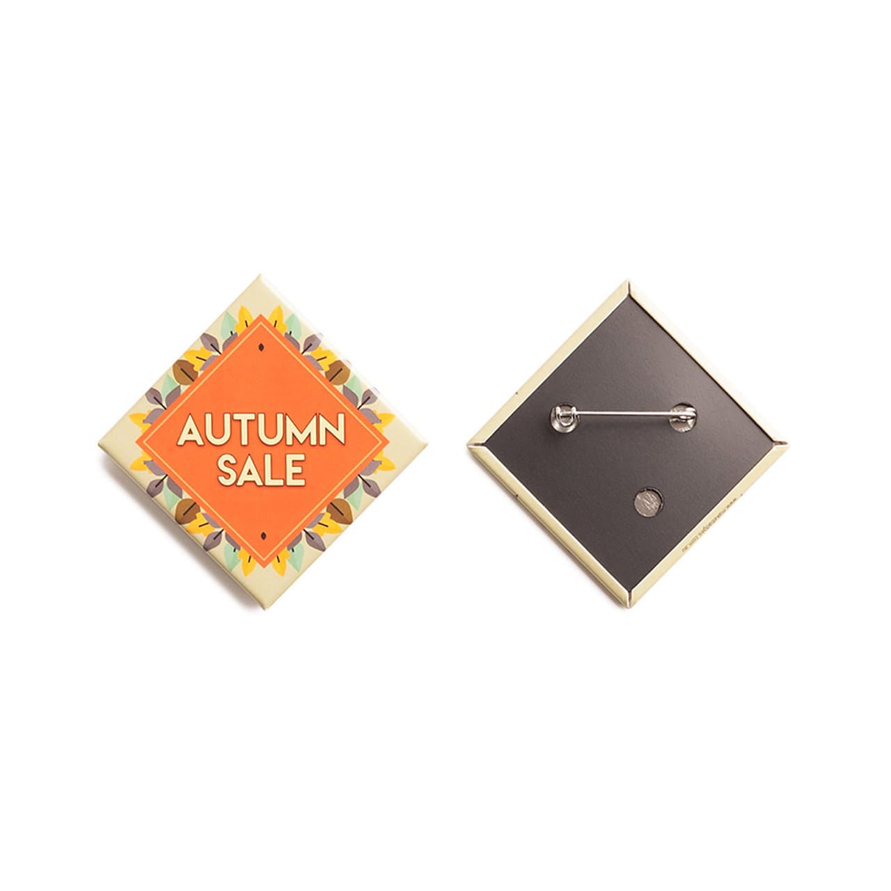 A diamond-shaped badge featuring a colourful design, with a pin backing for attachment.