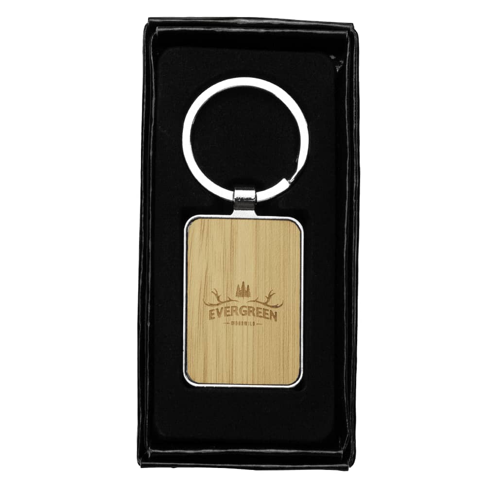 Alternative view of Rectangle Recycled Zinc Alloy Keyring w/ Bamboo