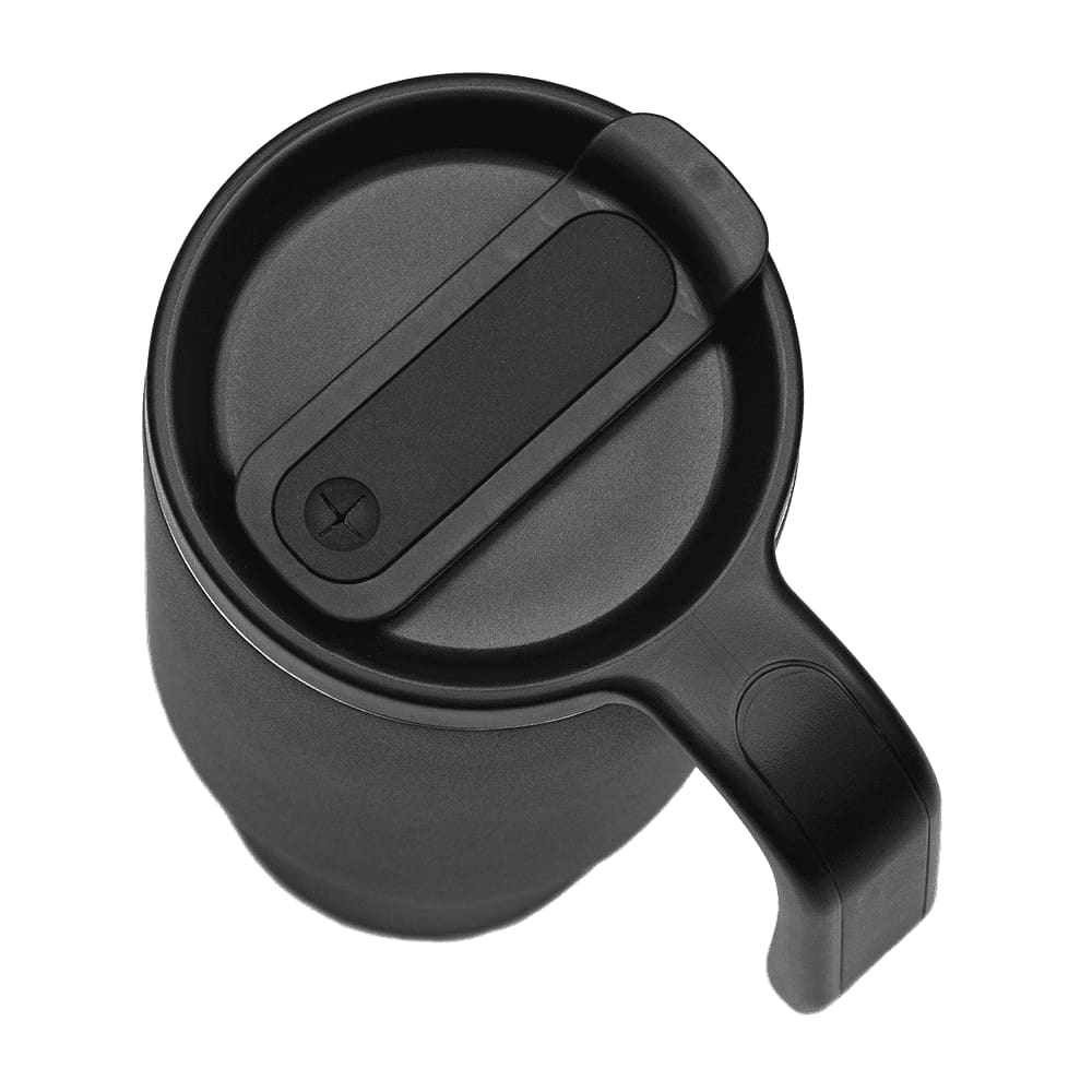A drink bottle, 900ml in size, made from recycled materials, featuring a handle and a black finish.