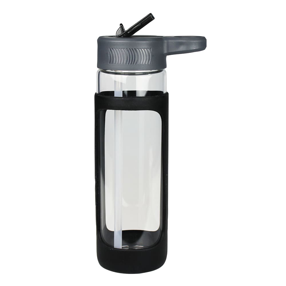 Sleeve Glass Drink Bottle With Sipper Blue 4197 | Black