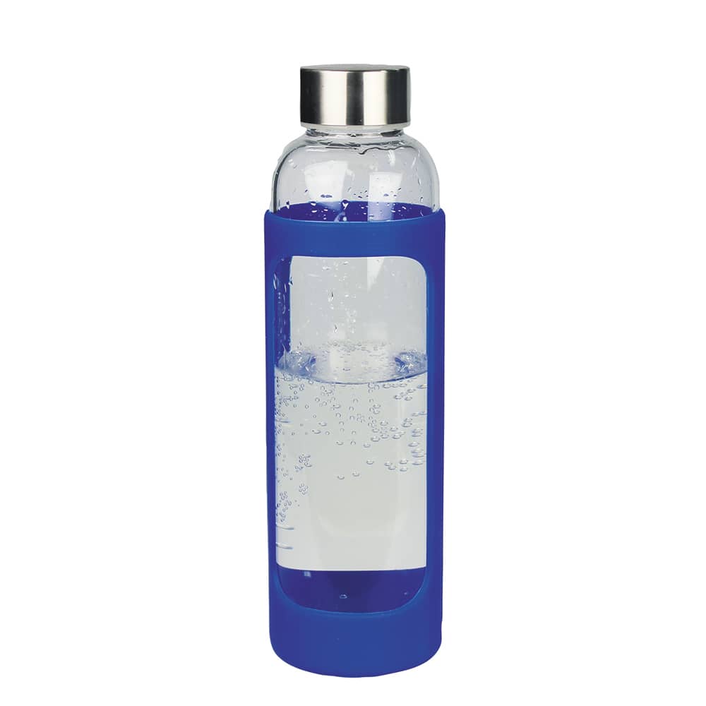 Sleeve Glass Drink Bottle With Stainless Steel Lid 4198 | Blue