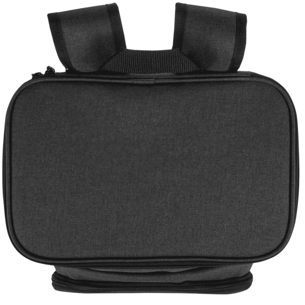 A grey cooler backpack with adjustable straps and a zippered compartment, featuring a logo on the front.