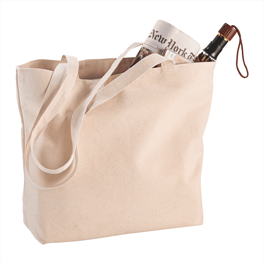 Zippered 12oz Cotton Canvas Shopper Tote