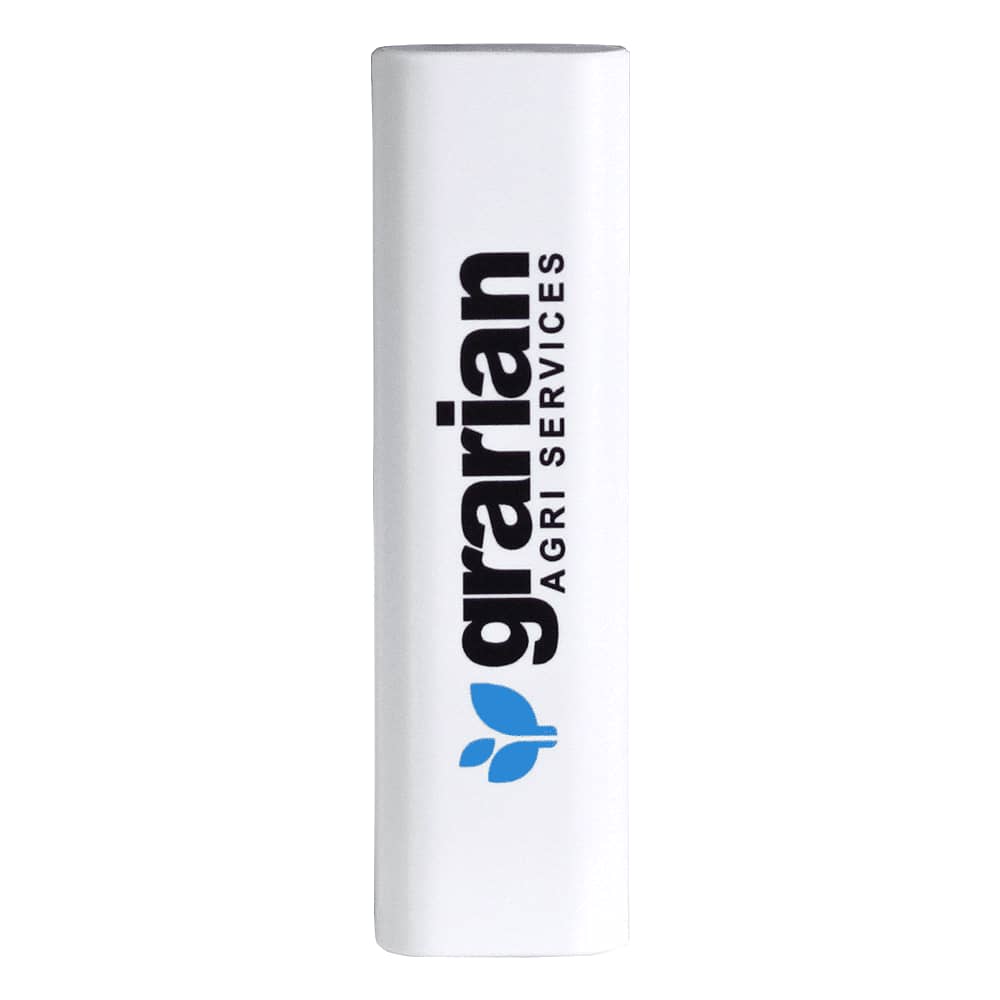 A white charging cable with a logo, designed for modular connections, suitable for phone and technology devices.