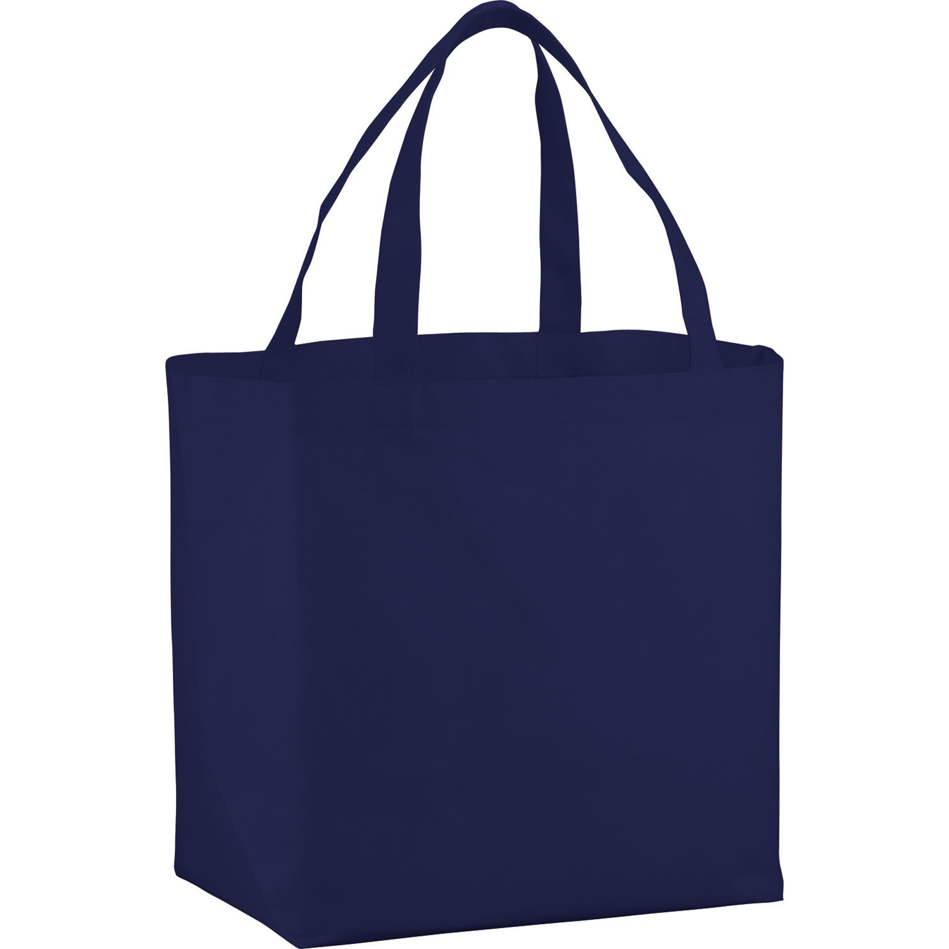 A navy blue non-woven shopper tote bag with two sturdy handles and a square shape.