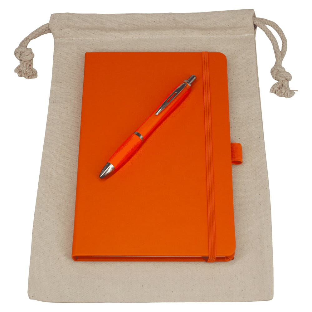 Gift Set - Drawstring Bag + JournalBook + Pen - GS1009 Image Orange