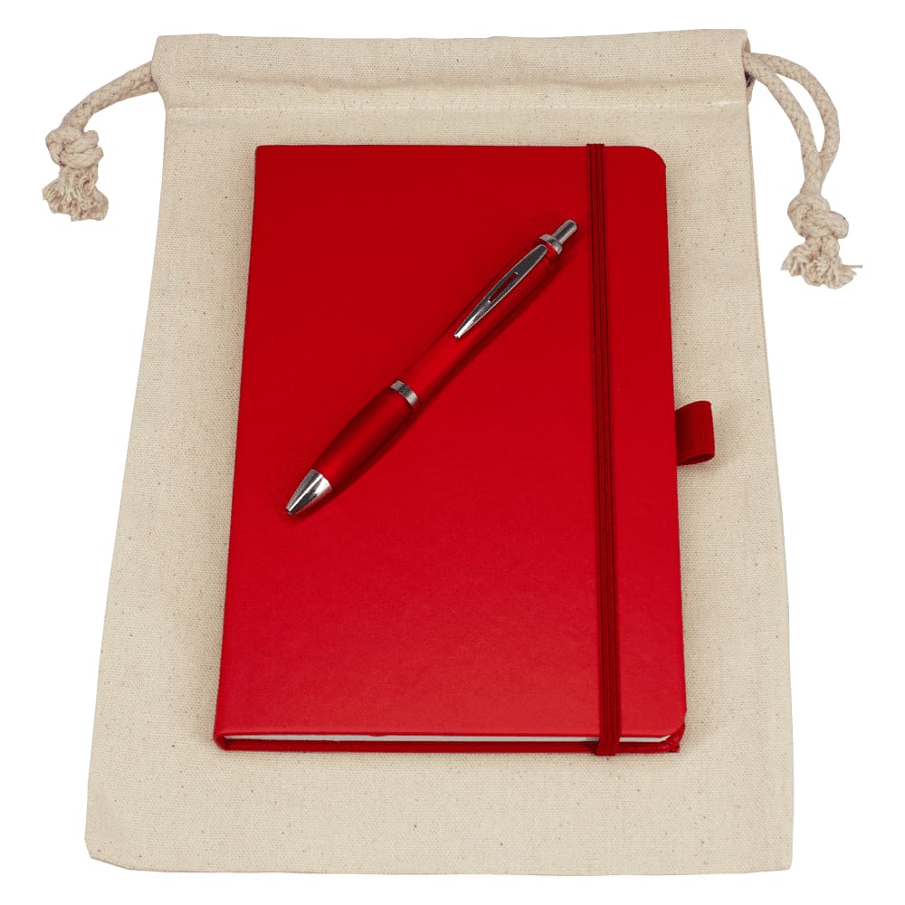 Gift Set - Drawstring Bag + JournalBook + Pen - GS1009 Image Red