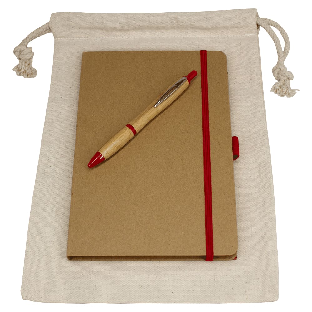 Gift Set - Drawstring Bag + JournalBook + Pen - GS1010 Image Red