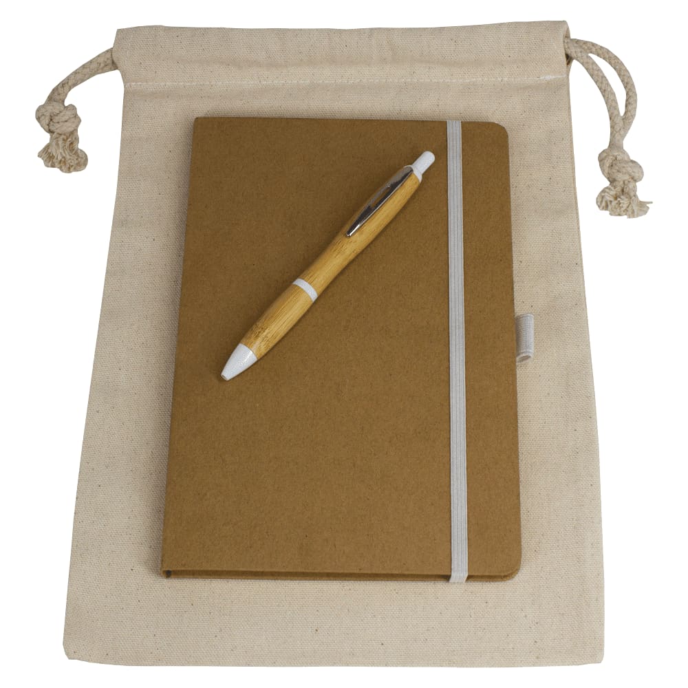 Gift Set - Drawstring Bag + JournalBook + Pen - GS1010 Image White
