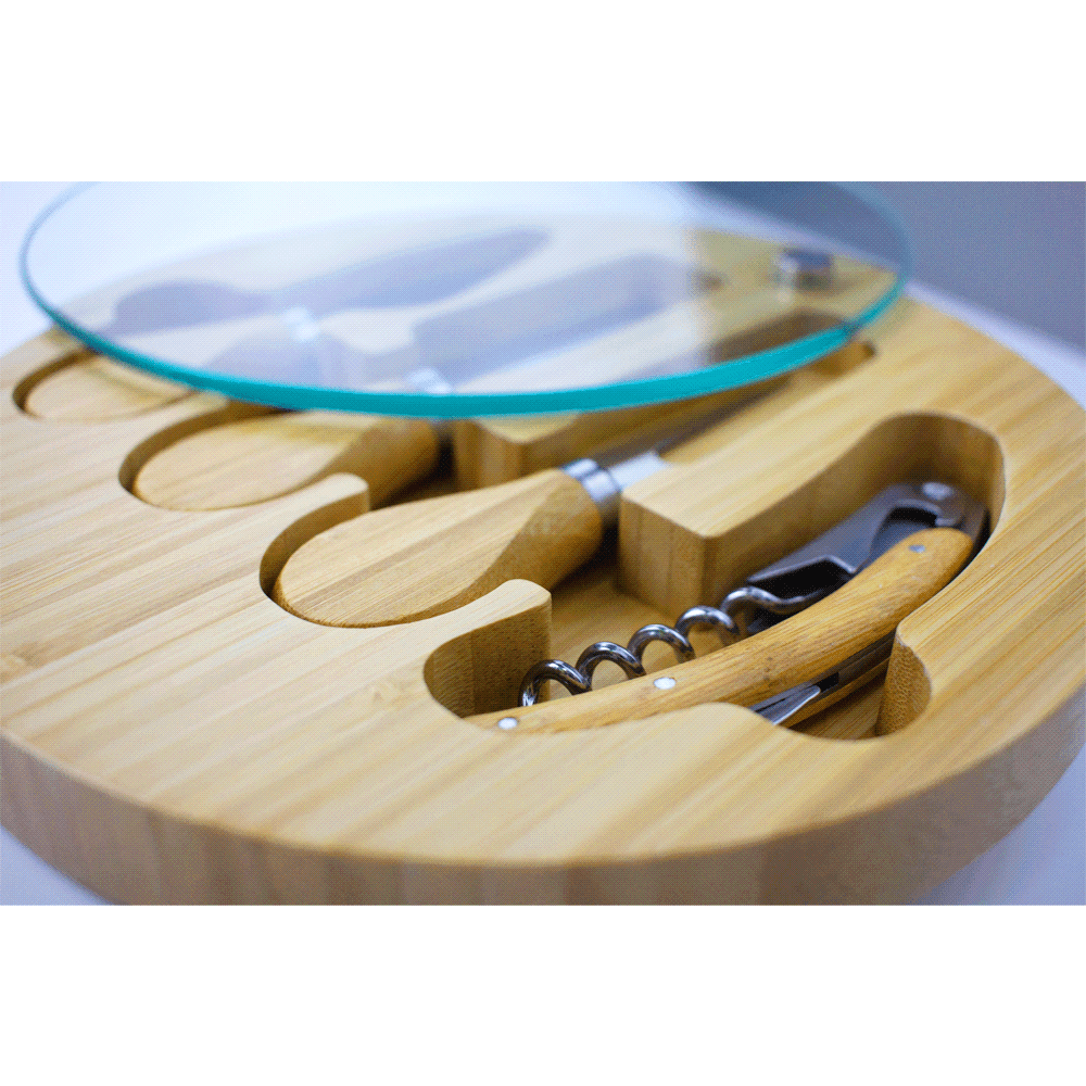Trekk Round Bamboo Glass Cheese Set - TK1054 Image