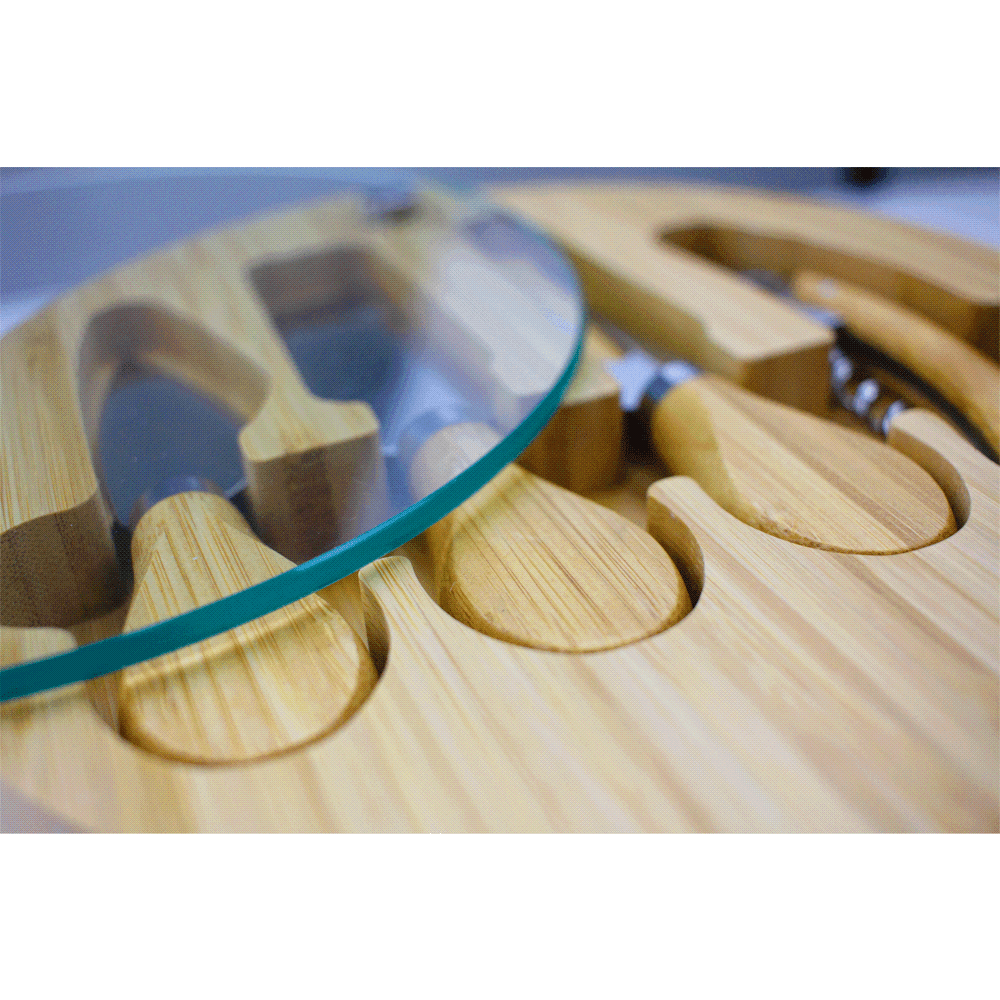 Trekk Round Bamboo Glass Cheese Set - TK1054 Image