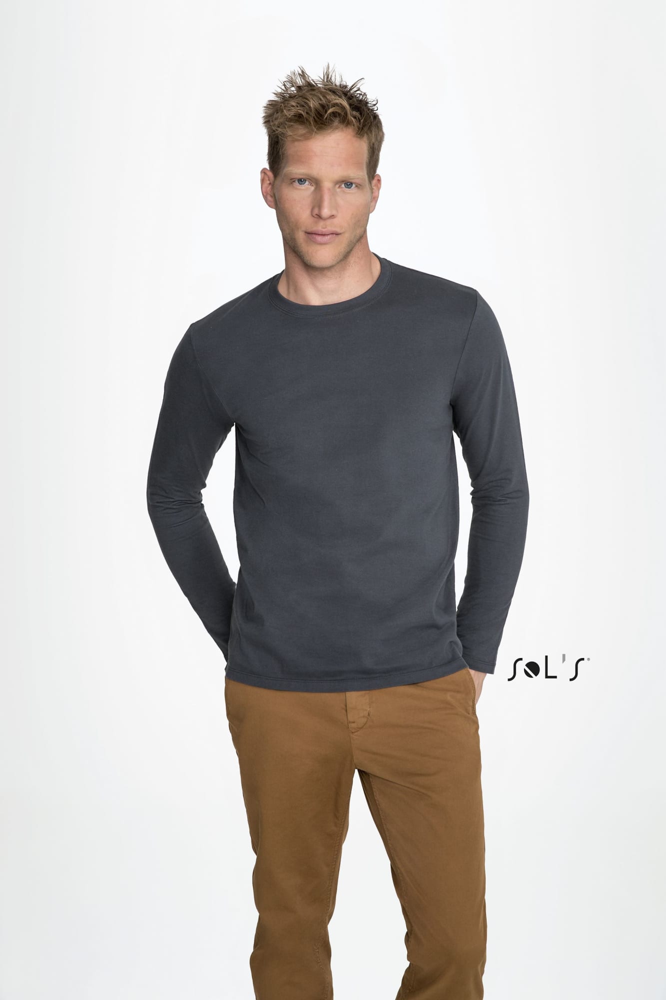 T-shirt long sleev Men%27s 100% semi combed ring spun cotton IMPERIAL