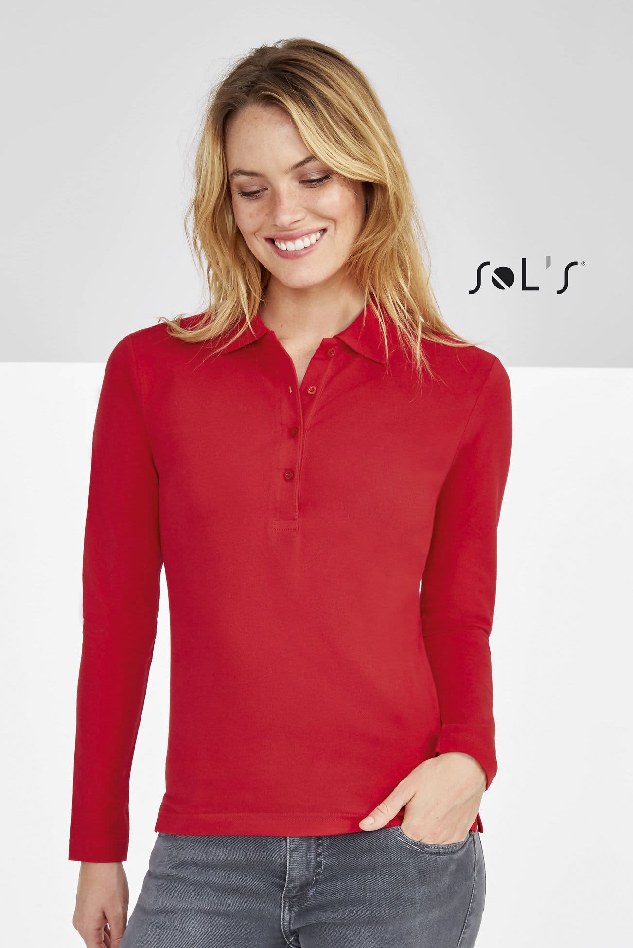 Polo shirt women%27s long sleeve 100% combed ring spun cotton PODIUM