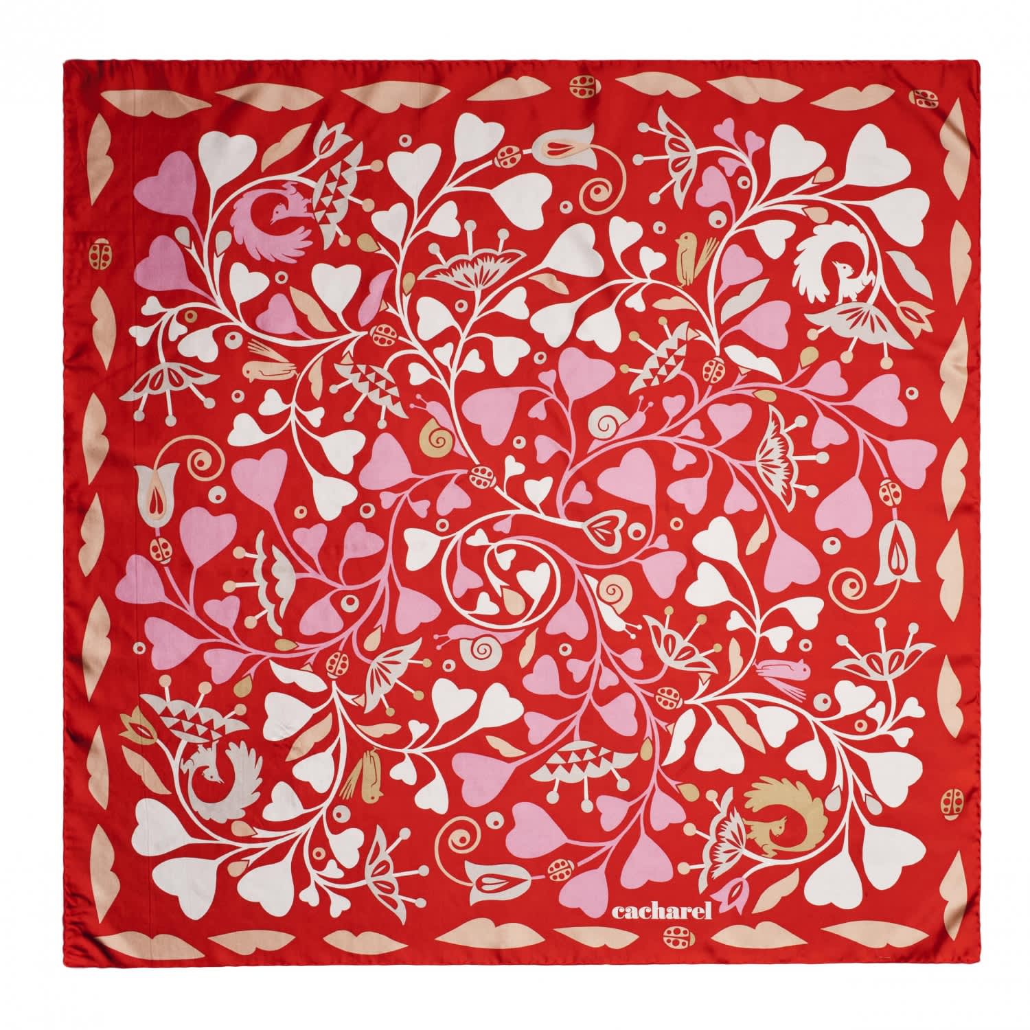 Silk scarf Fairy Garden red