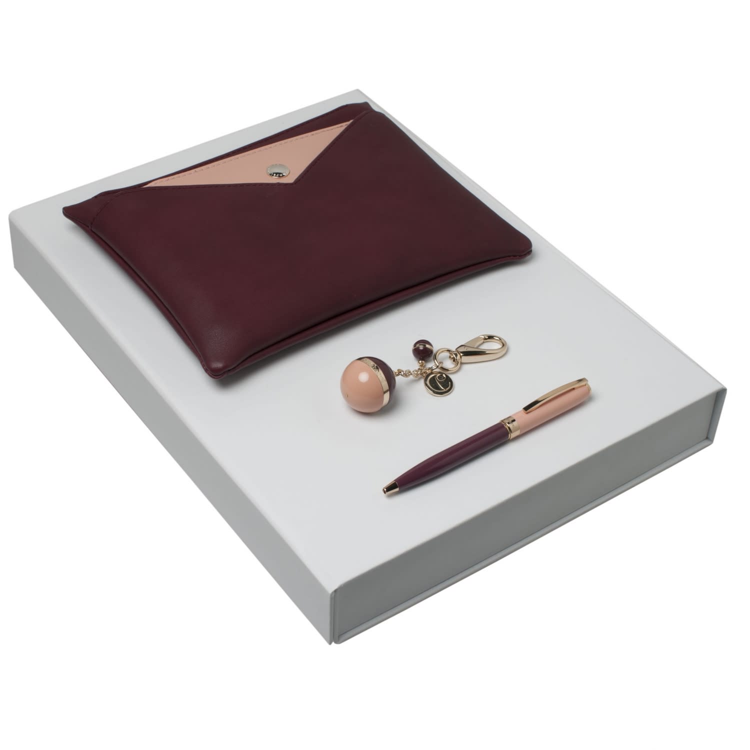 Set Bird Bordeaux (ballpoint pen, key ring & lady bag)