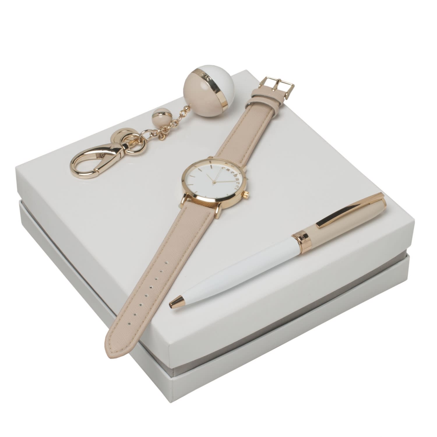 Set Cacharel Beige (ballpoint pen, key ring & watch)