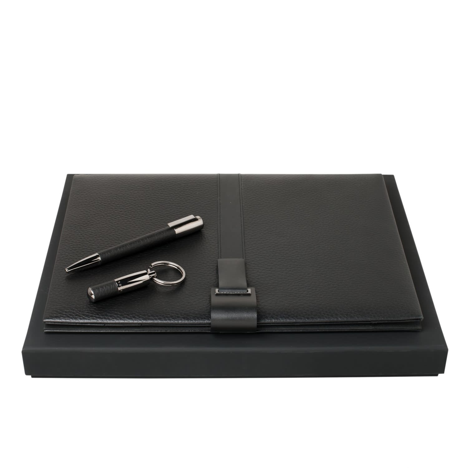 Set Pure Leather Black  (ballpoint pen, folder A4 & key ring)