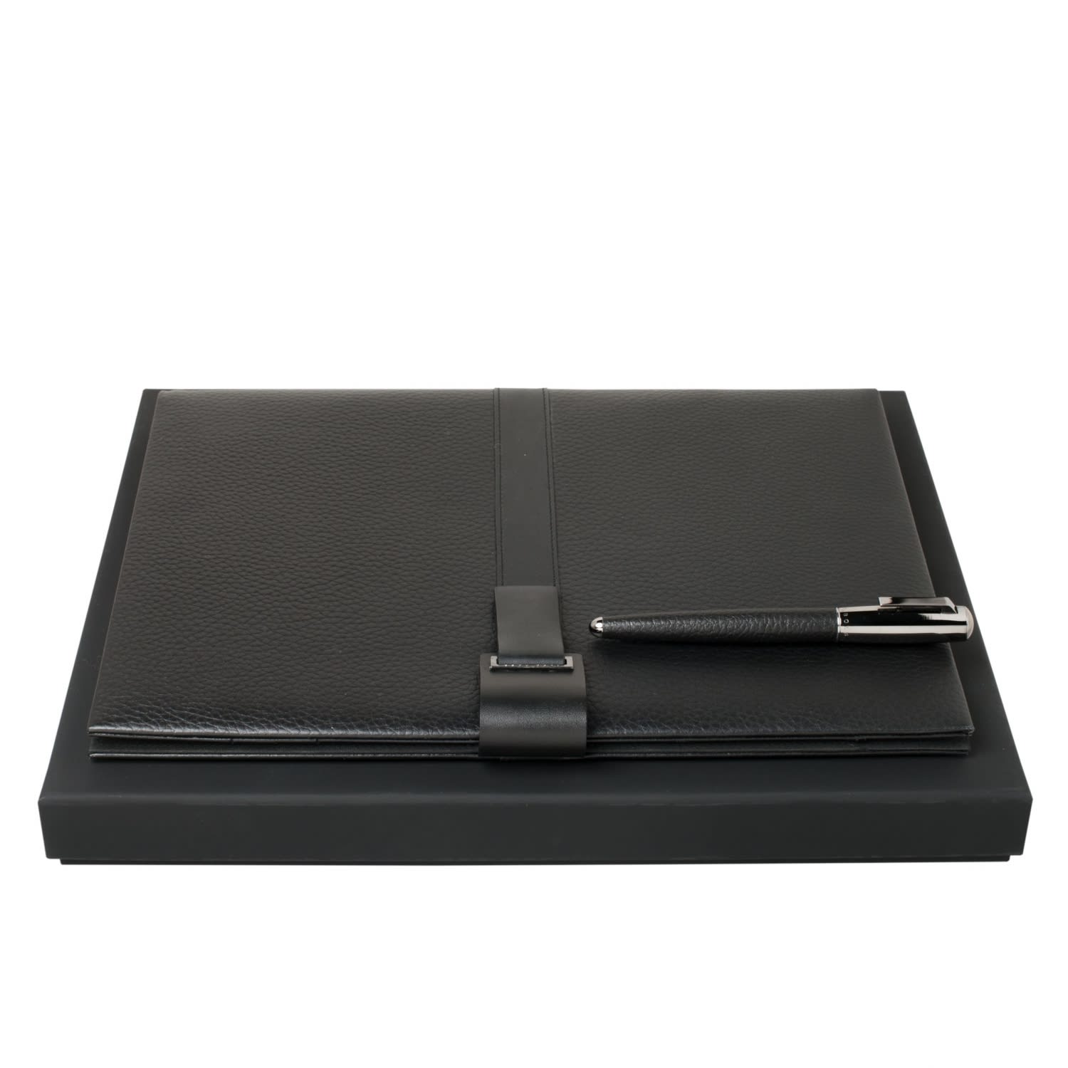 Set Pure Leather Black  (rollerball pen & folder A4)