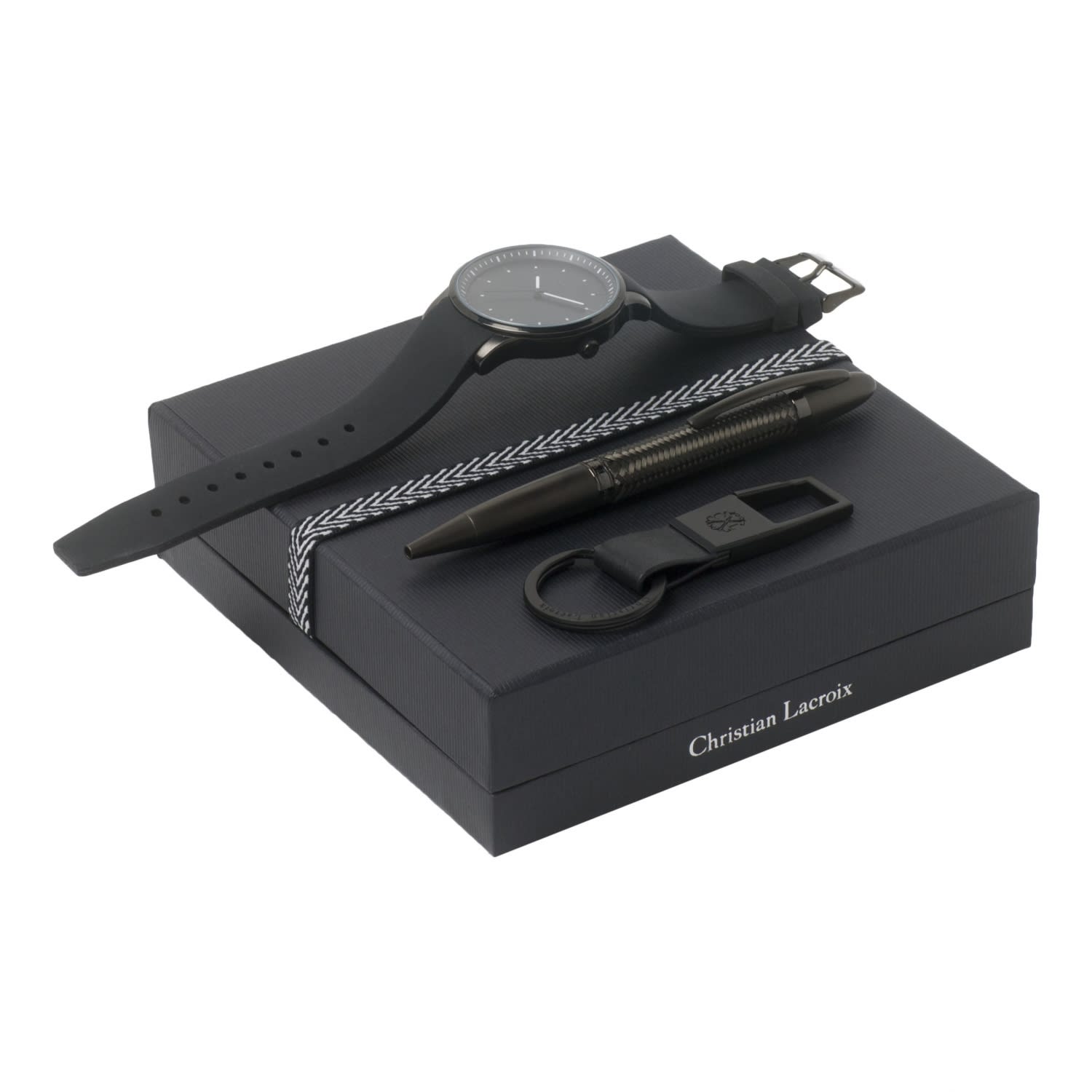 Set Christian Lacroix Black (ballpoint pen, key ring & watch)