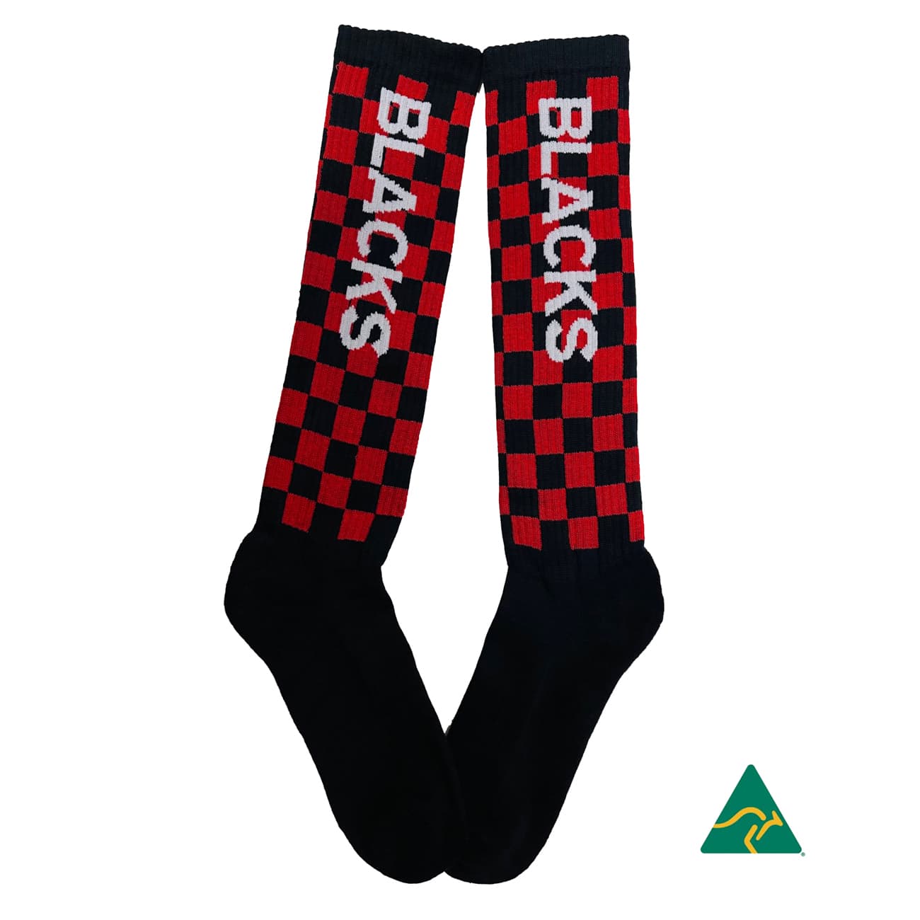 Knee high black socks with grey stripes, featuring a logo and text "Women Who Lift EST. 2020".