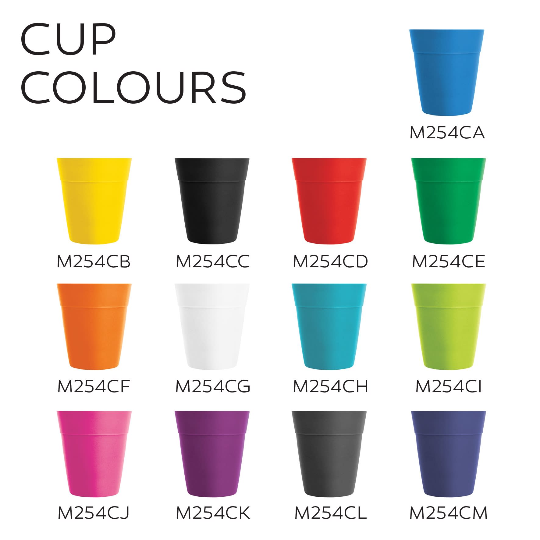 A set of eco-friendly coffee cups in various colours, including blue, yellow, black, green, orange, white, turquoise, pink, and purple.