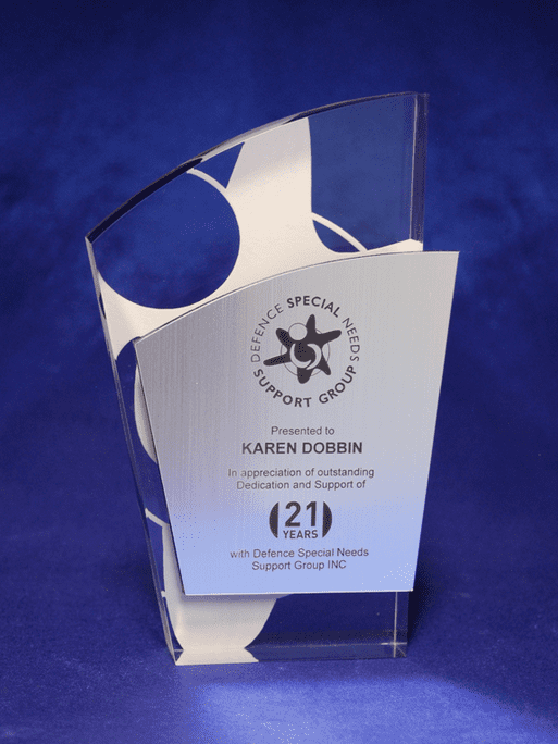 Contemporary Acrylic Trophy with Metalex Facia and Laser Engraving