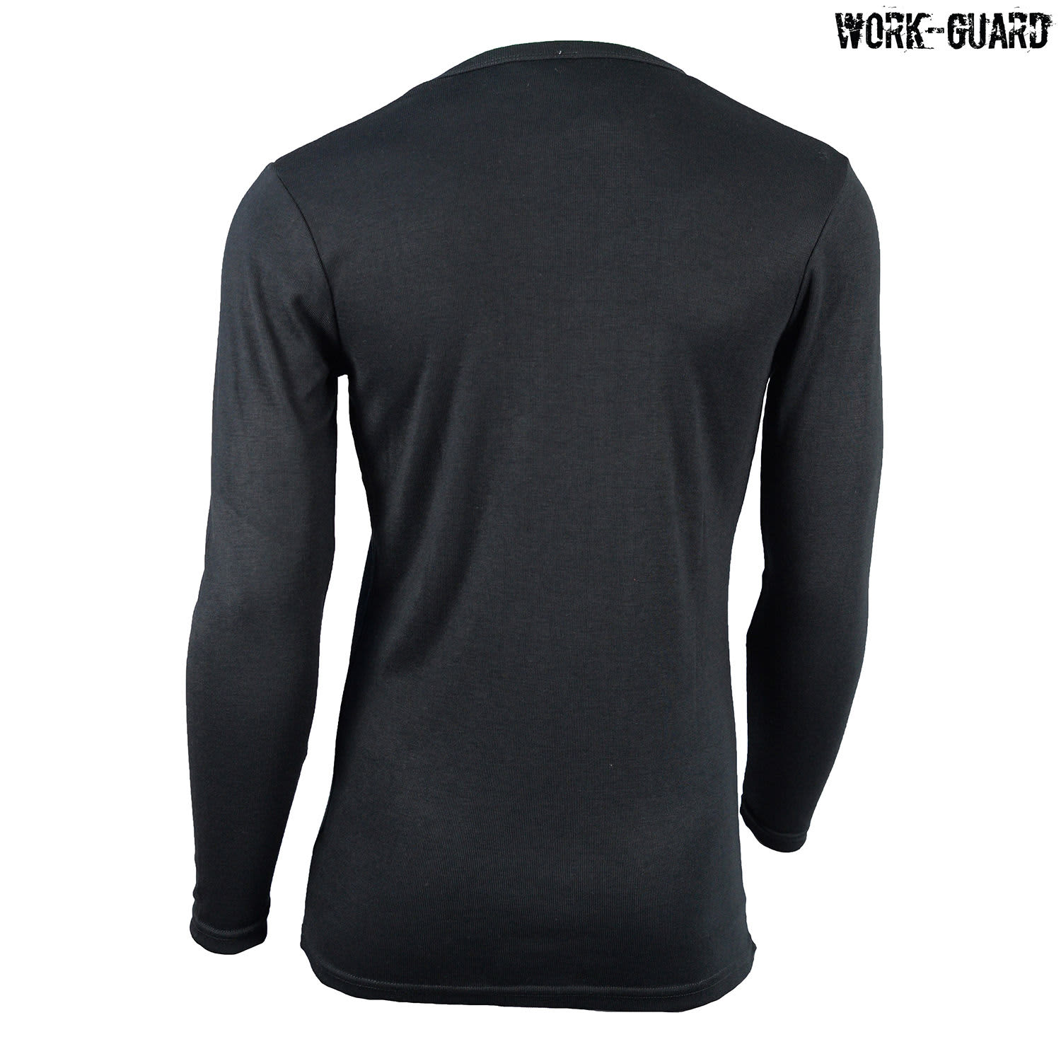 A long-sleeve round neck thermal shirt in black, featuring a brand logo.